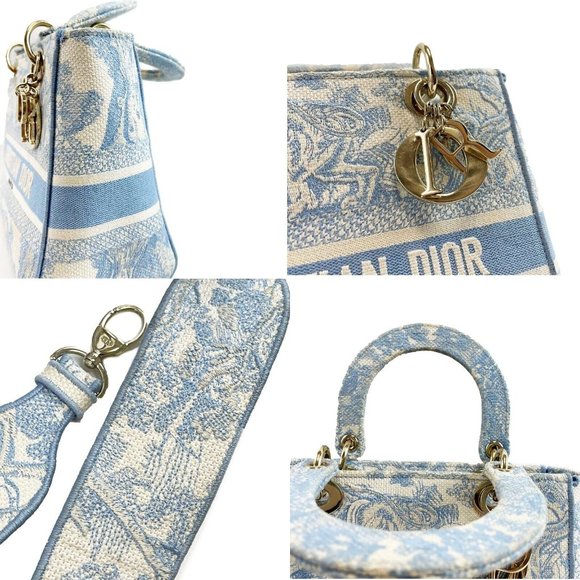 Christian Dior Toile de Jouy Lady D-Lite Bag Embroidered Canvas Cornflower Blue - Picture 6 of 15
